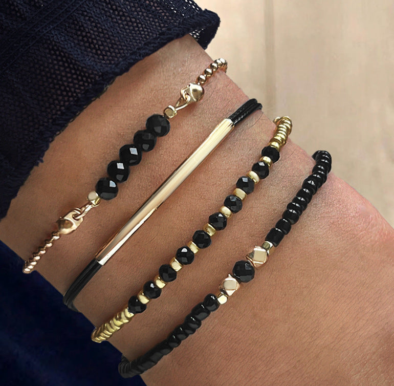 Wholesale Bohemian Beaded Bracelet Set,  Geometric Alloy Glass Beads,  Trendy Charm Bracelets for Women,  Jewelry Accessory