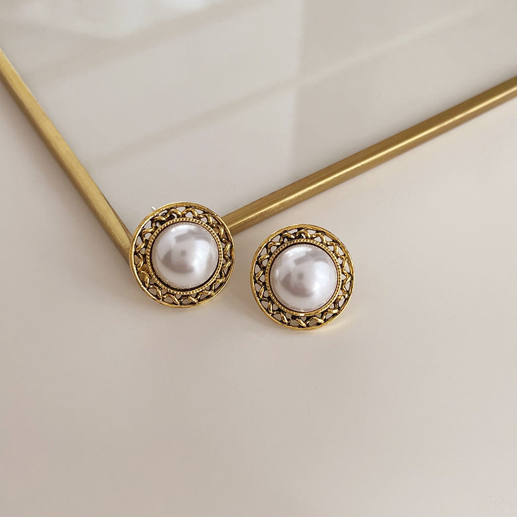 Wholesale vintage oil-dropped medieval style Pearl Earrings