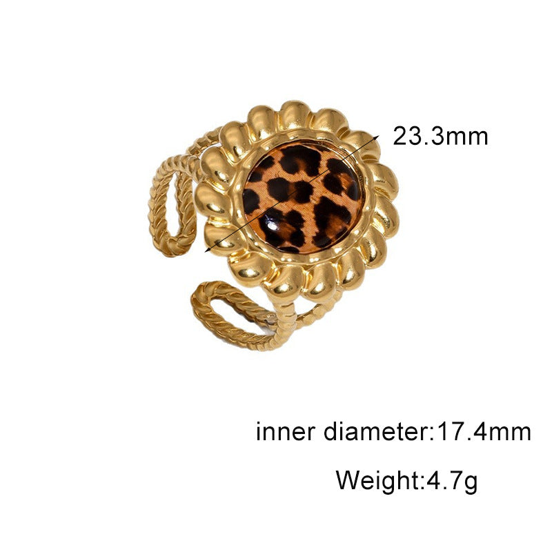 Wholesale Stylish Stainless Steel Open Ring For Women Leopard Print Wide Band Adjustable Jewelry Accessory
