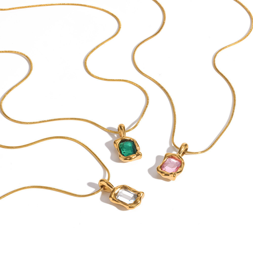 Wholesale PVD Gold Plated Stainless Steel Rhinestone Pendant Necklace Geometric Snake Chain Jewelry Everyday Party Gift