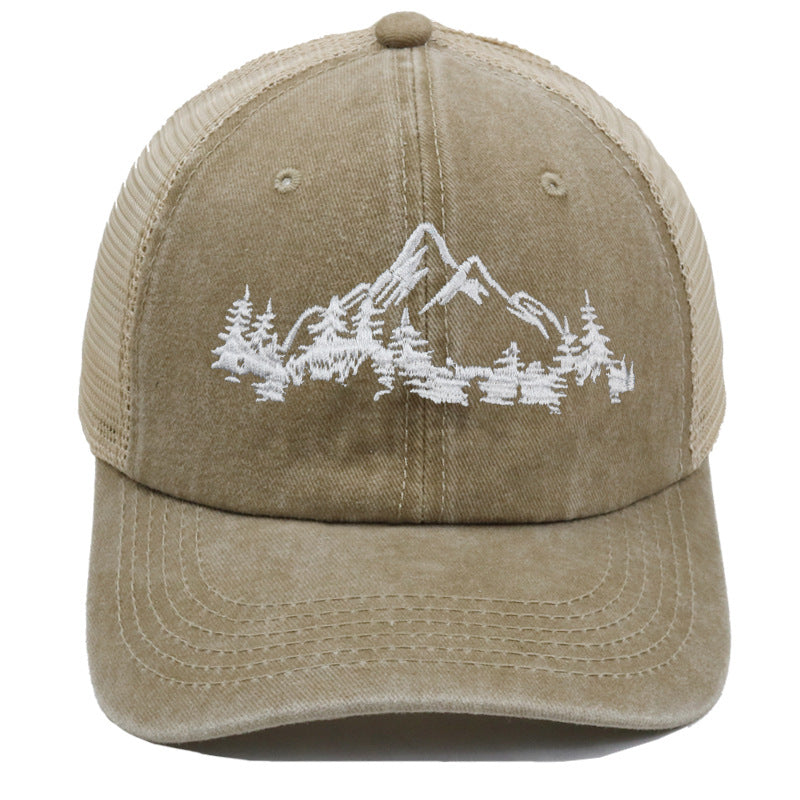 Wholesale Retro Mountain Forest Baseball Cap Colorblock Washed Mesh Cap ACC-HT-PeiNi001