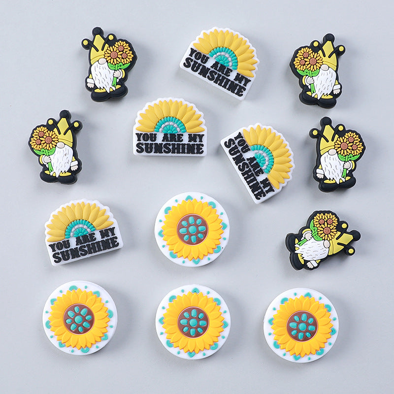 Wholesale 20pcs Turquoise Sunflower Silicone Beads Focal Beads DIY Beading Accessories ACC-BDS-RongFa004