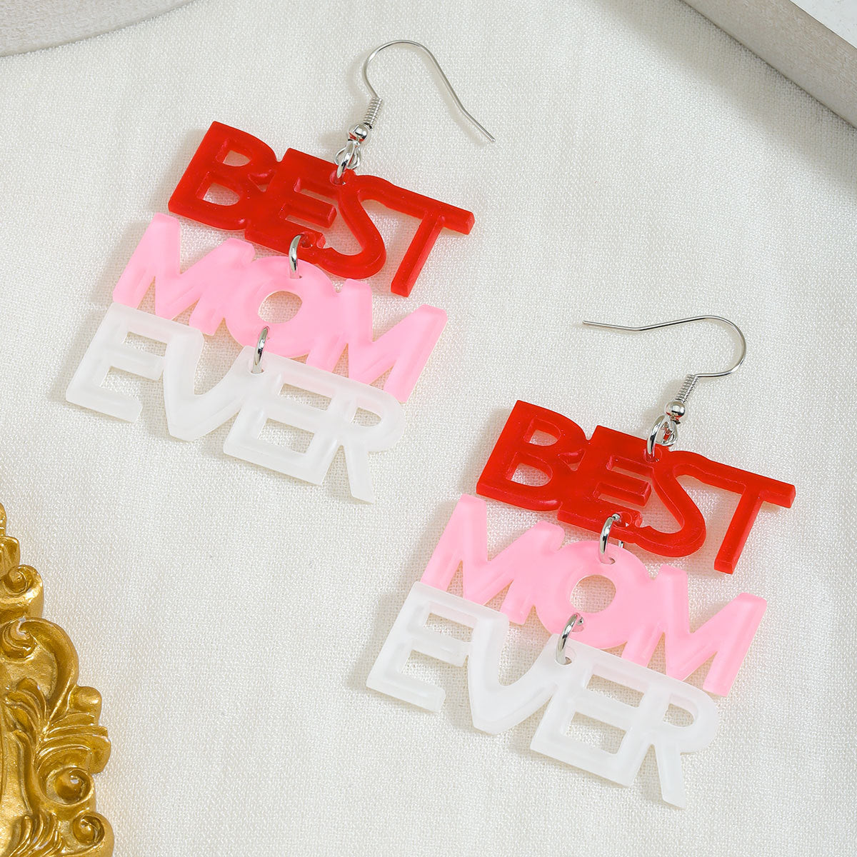 Wholesale BEST MOM EVER Mother's Day Resin Earrings ACC-ES-JiaQi018