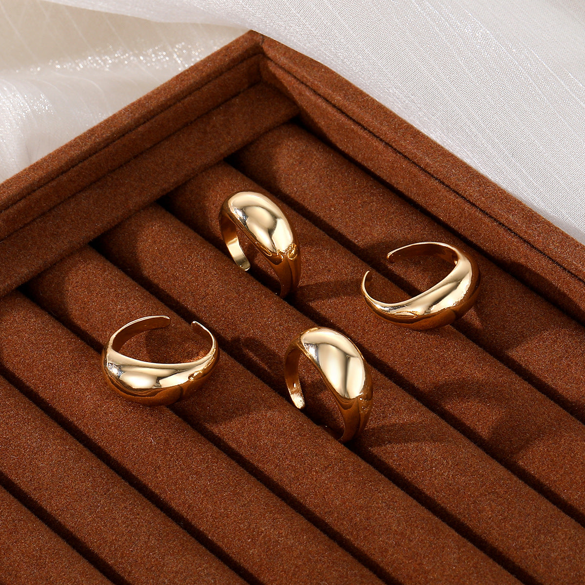 Wholesale geometric UV plating material oval ring 4-piece set of irregular smooth opening ring
