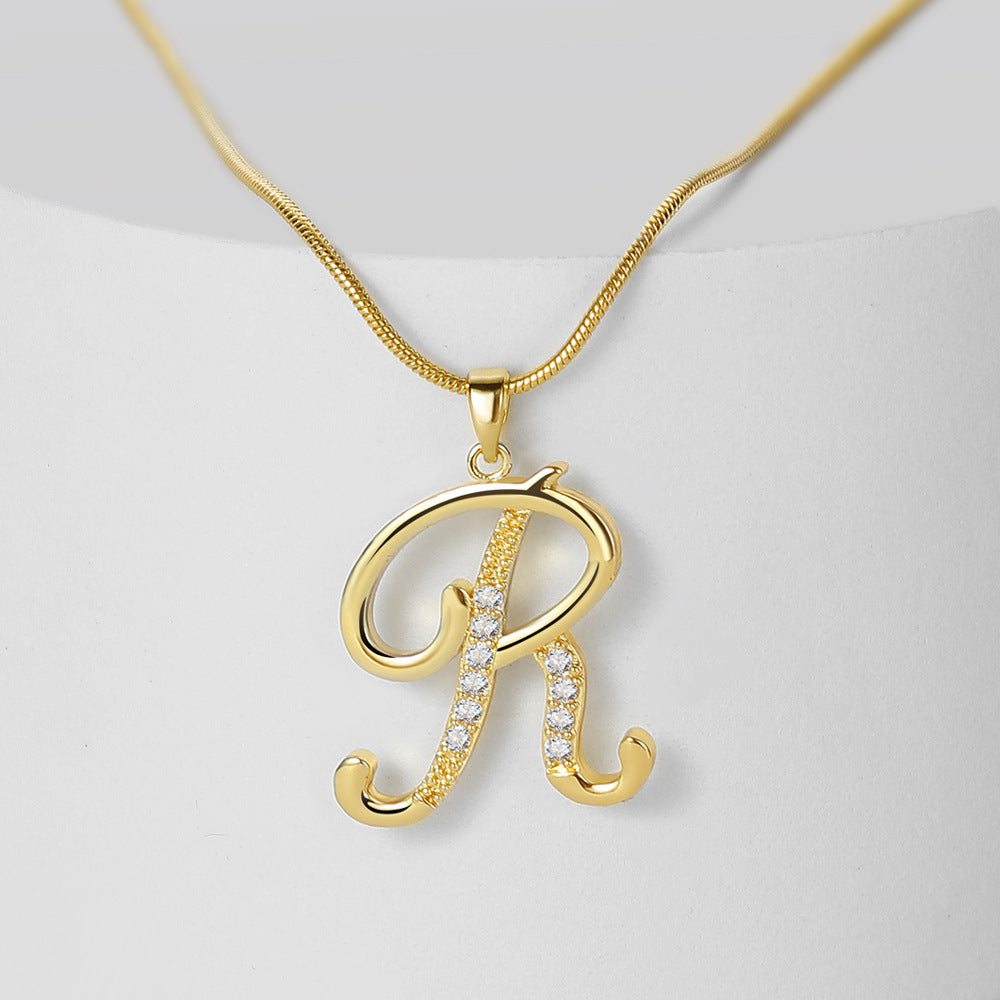Wholesale 26 Letter Creative Simple Copper Zircon Snake Chain Gold Necklace