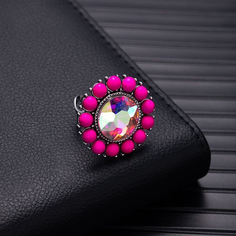 Wholesale Retro Bohemian Silver Flower Imitation Turquoise Ring - Fashion Accessory for Boutique Resale