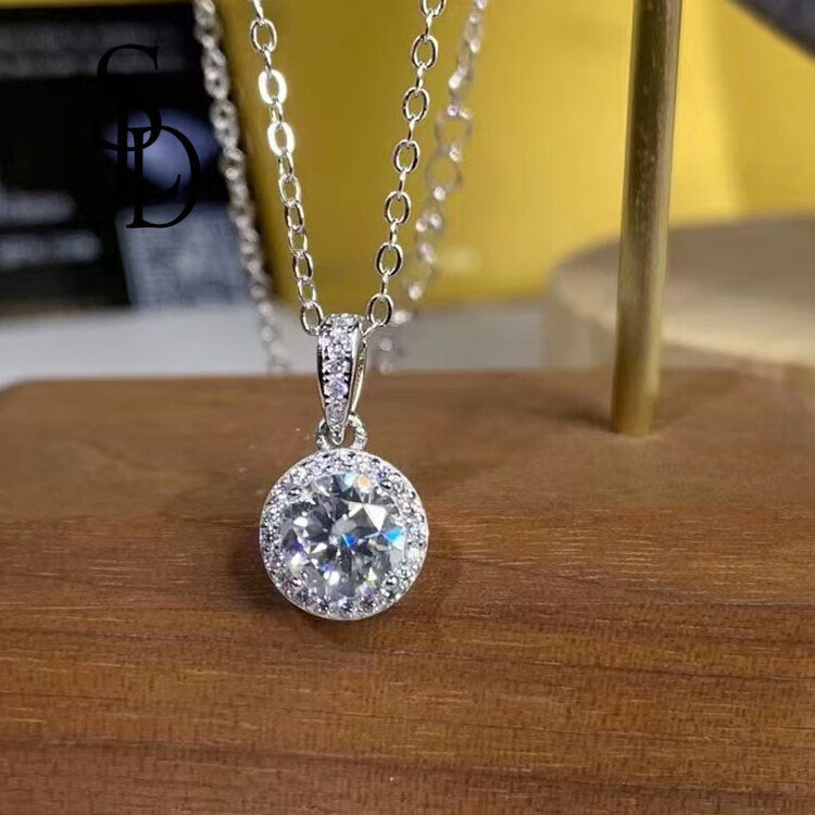 Wholesale S925 sterling silver round diamond necklace