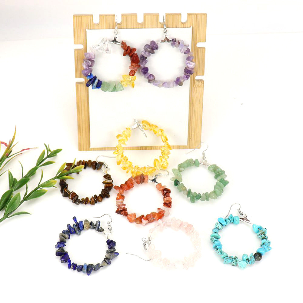 Wholesale Colorful Crystal Natural Stone Geometric Irregular Gravel Beaded Earrings ACC-ES-HanX014