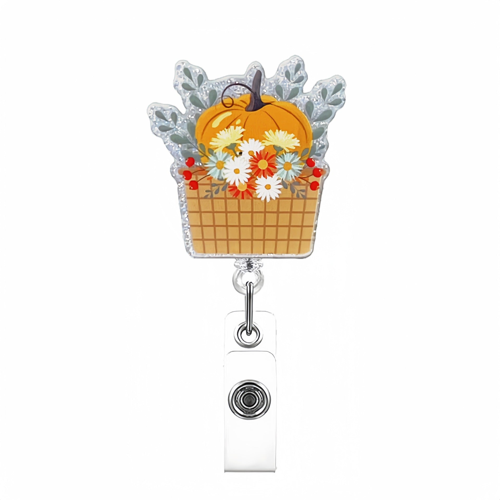 Wholesale Pumpkin Sunflower Acrylic Retractable Rotating Badge Keychain