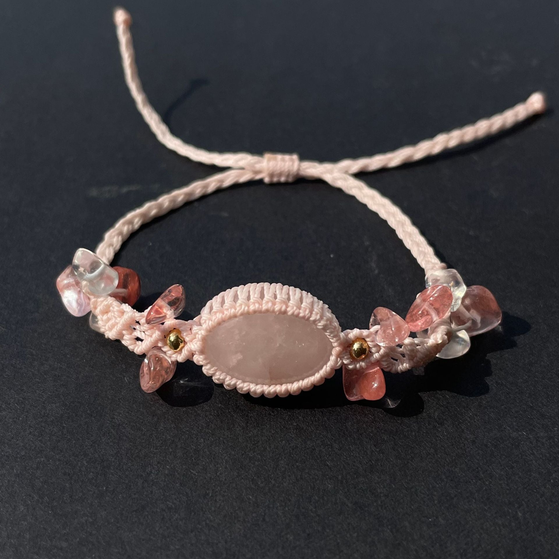 Wholesale Handmade Crystal Bracelet Amethyst Quartz Chips Macrame Wax Thread Women Fashion Jewelry Accessory