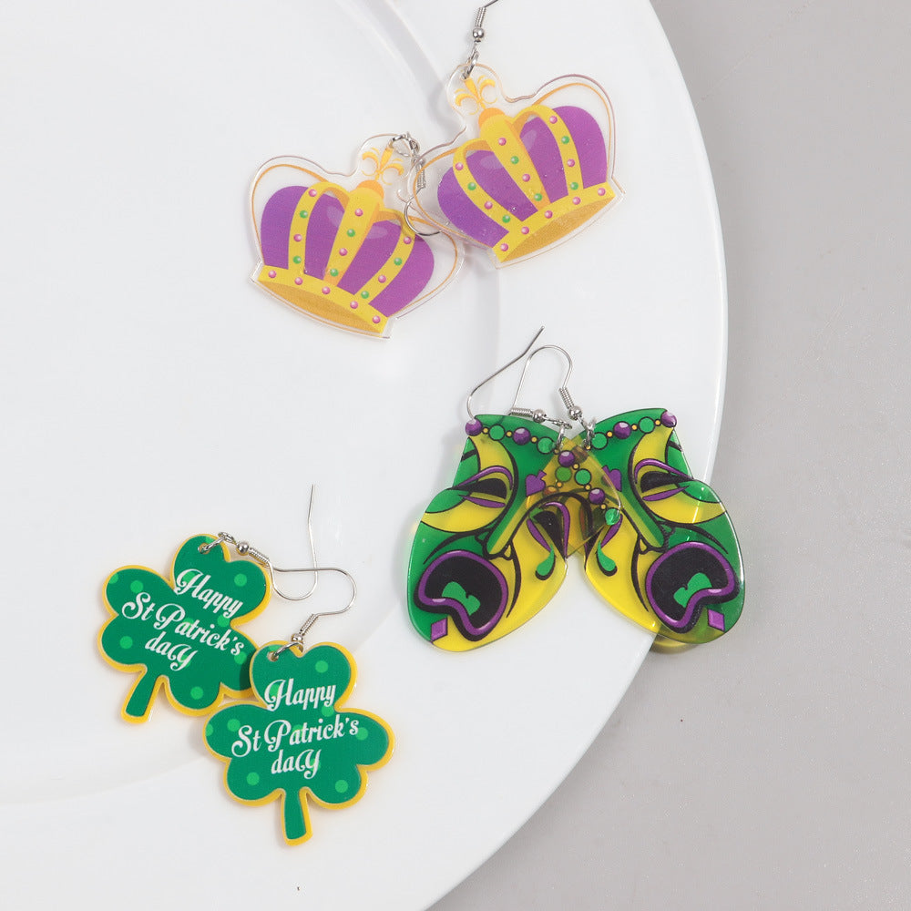 Wholesale carnival shiny exaggerated mask letters acrylic earrings