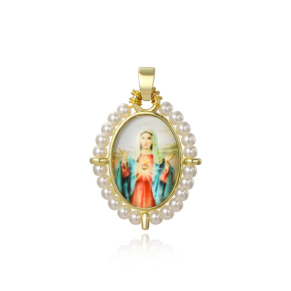 Wholesale Oval portrait of the Virgin Mary vintage copper plated 18k braided pendant