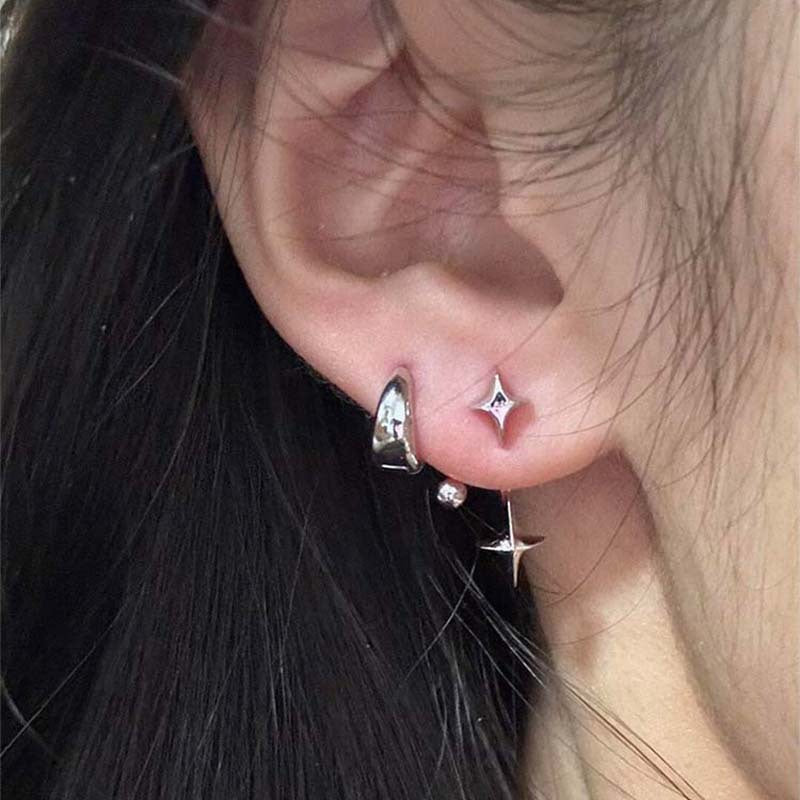 Wholesale Trendy Four-Pointed Star Back Hanging Earrings Copper Electroplated Fashion Accessory for Women