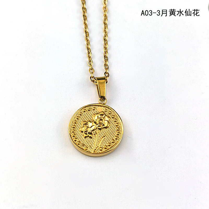 Wholesale Vintage 18K Stainless Steel December Flowers Pendant Necklaces ACC-NE-GuDi007