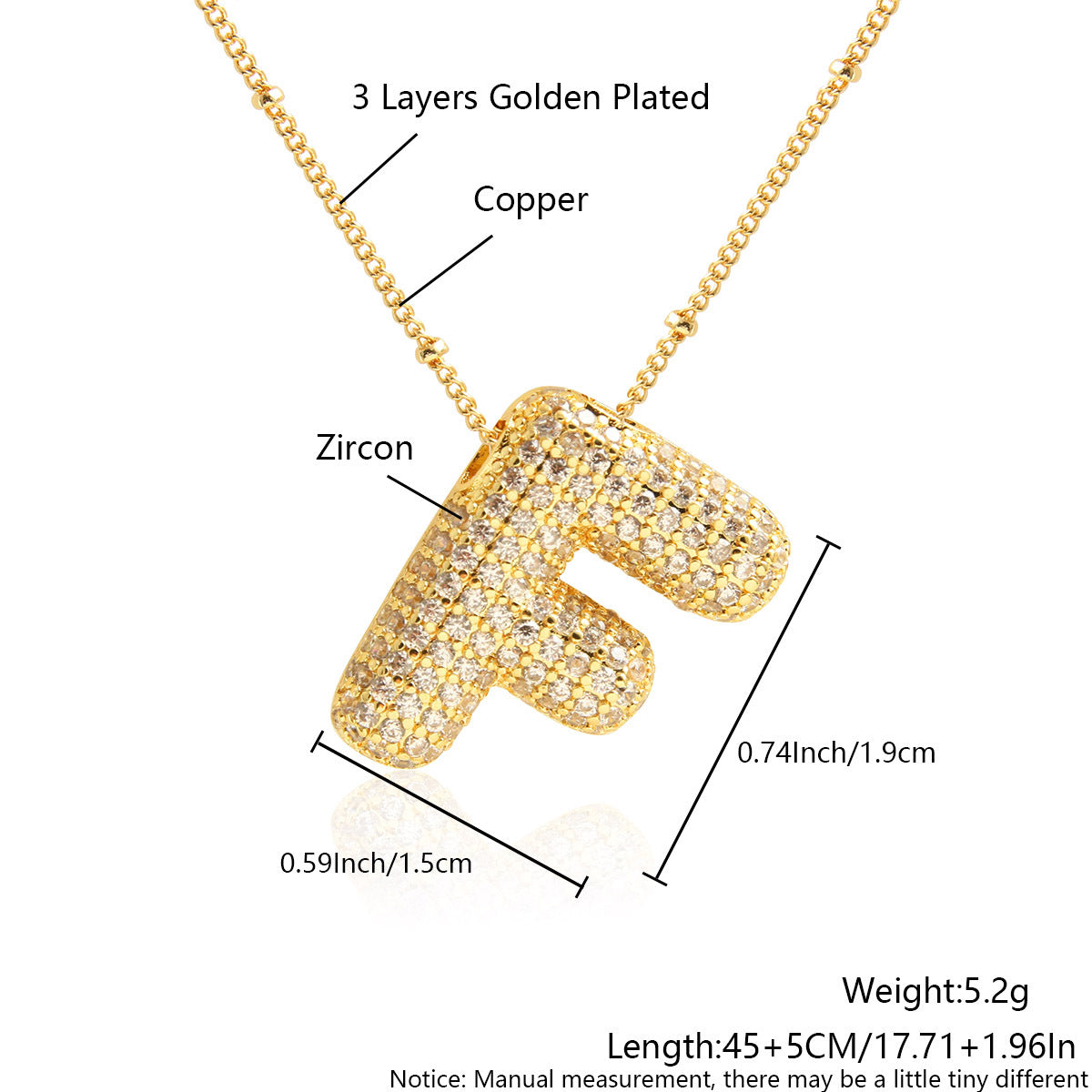 Wholesale Micro Inlaid Zircon Necklace 26 English Letters Balloon Letter Necklace ACC-NE-BaiTian002