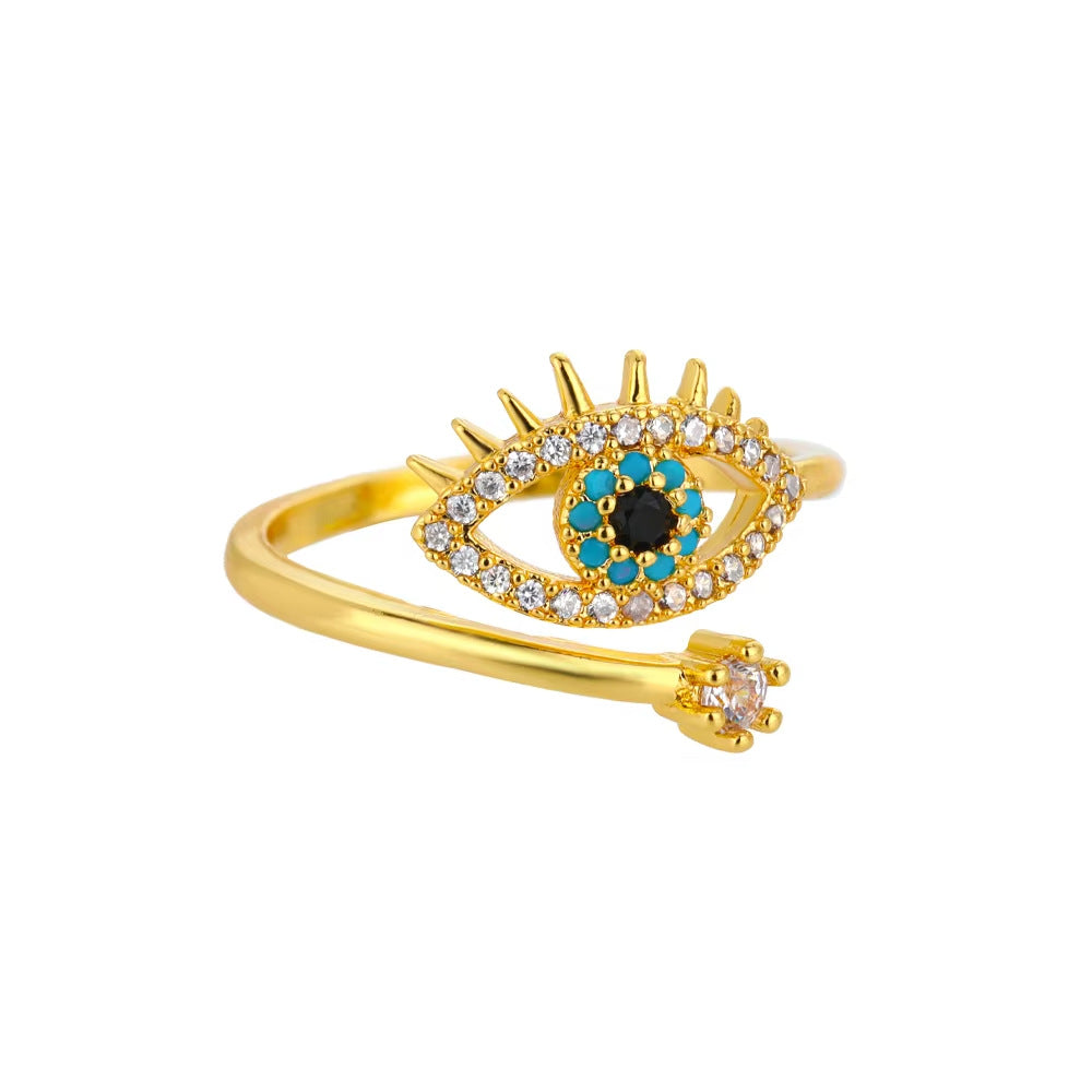 Wholesale Copper ring with zircon-encrusted heart and evil eye design