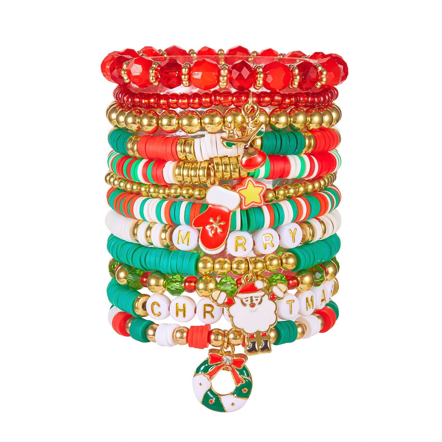 Wholesale Christmas Multi-layer Soft Ceramic Elk Bracelet Set