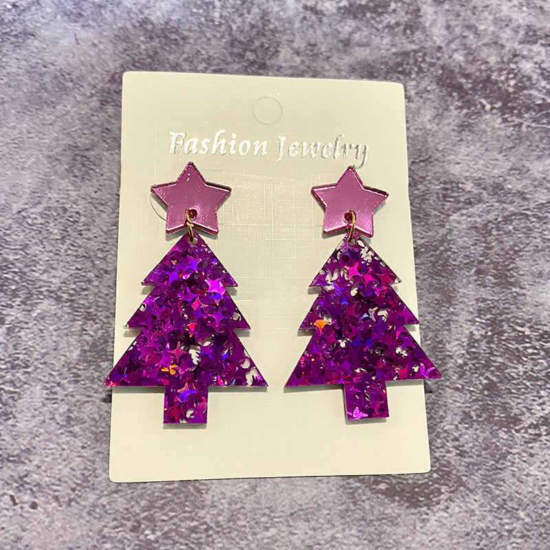Wholesale Christmas Glitter Christmas Tree Acrylic Earrings ACC-ES-XinChuan021