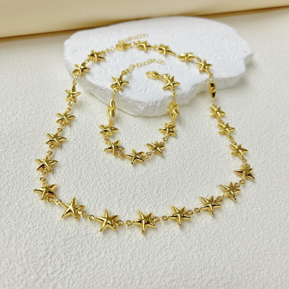 Wholesale  three-dimensional hollow stars love cross snowflake four-leaf clover necklace bracelet