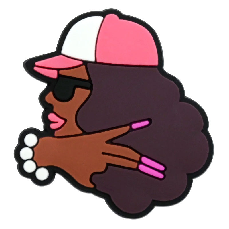 Wholesale Random 100pcs Black Girl Series  PVC Soft Rubber Shoe Buckle Decoration