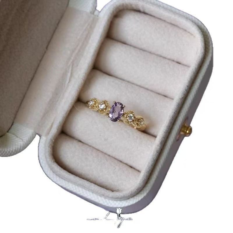 Wholesale French Stylish Adjustable Purple Zircon Ring Set Electroplated Alloy Geometric Four Piece Jewelry Accessory For Women Boutique Resale Gift