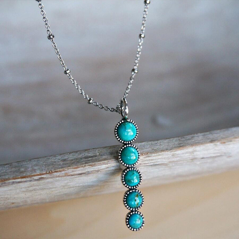 Wholesale Amazon Cross-border New Bohemian Style Turquoise Pendant Retro Simple Clavicle Chain Jewelry