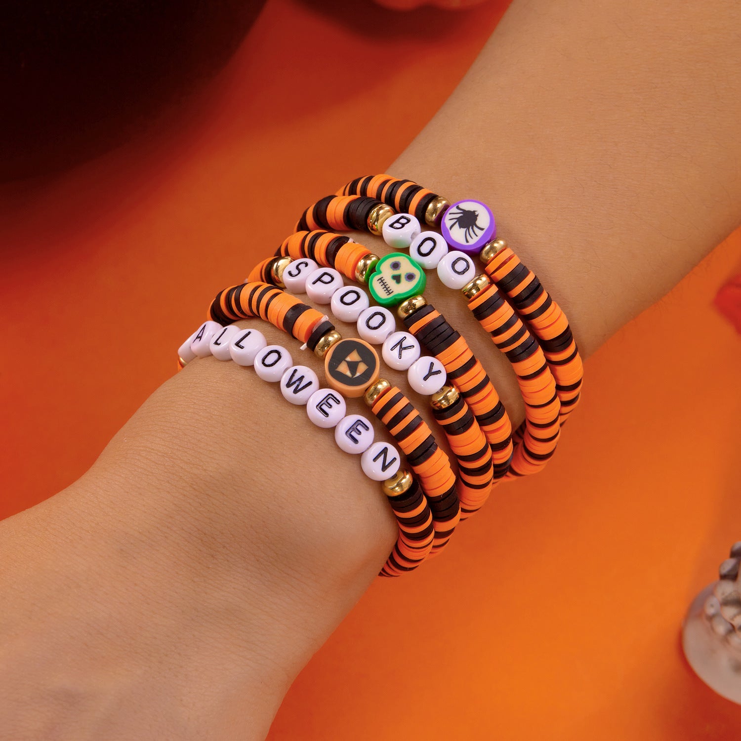 Wholesale Holiday Party  Pumpkin Skull Multi-layer Beaded Bracelet