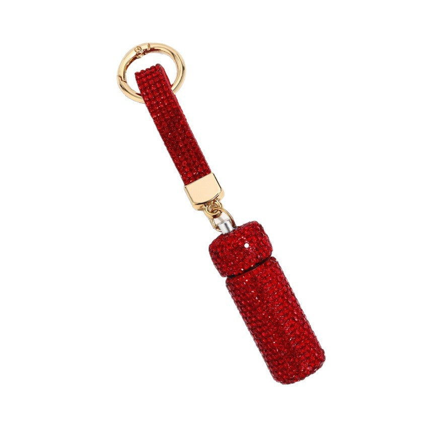 Wholesale Blue Rhinestone Perfume Bottle Keychain Chic Hollowed Design Bag Charm For Purse Or Car Key