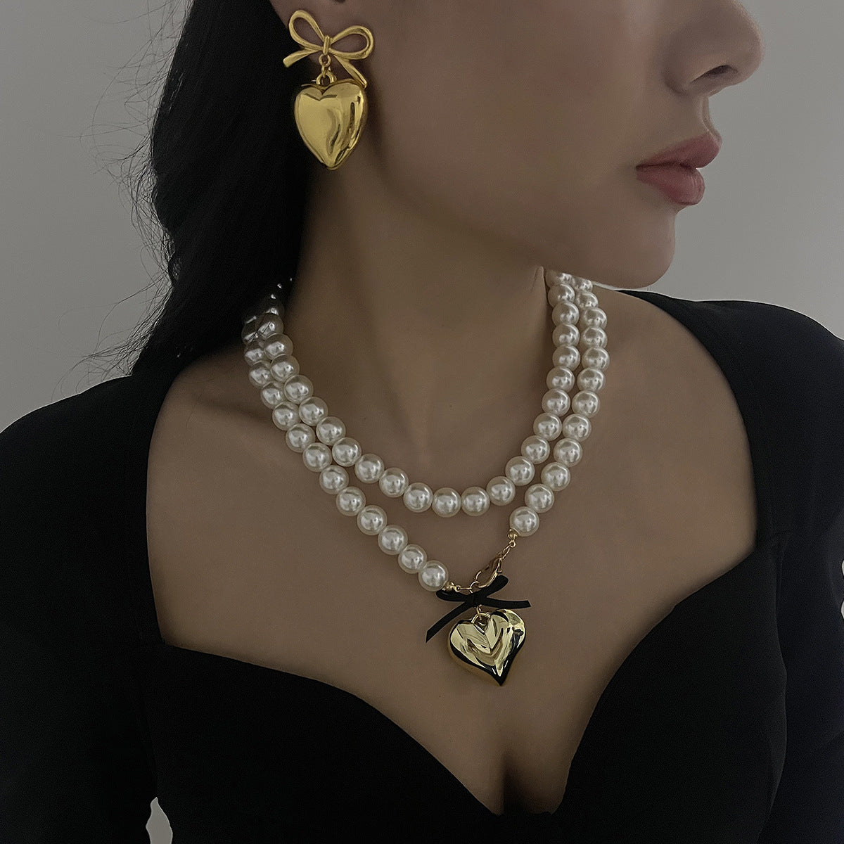 Wholesale  vintage bow earrings  ribbon bow love pearl necklace