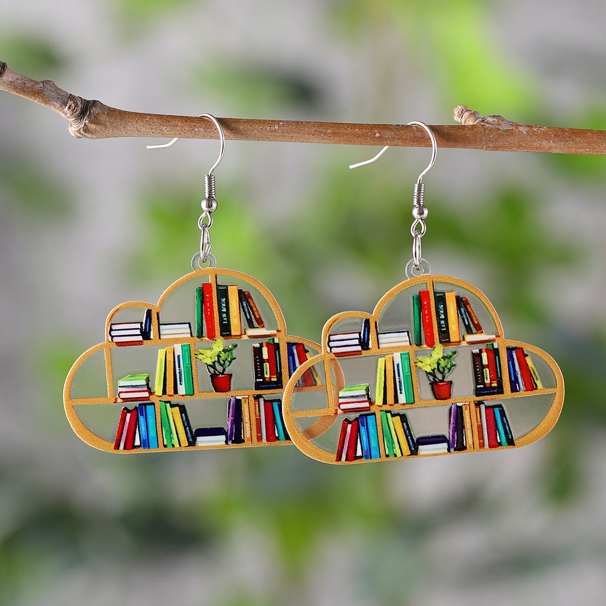 Wholesale  Bookshelf Books Potted Acrylic Pendant Earrings