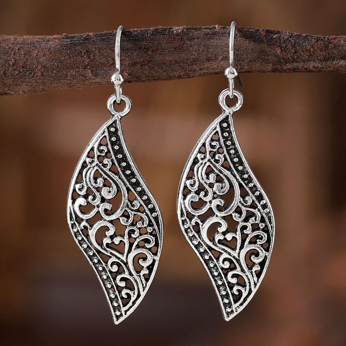 Wholesale  retro national style geometric hollow carved earrings