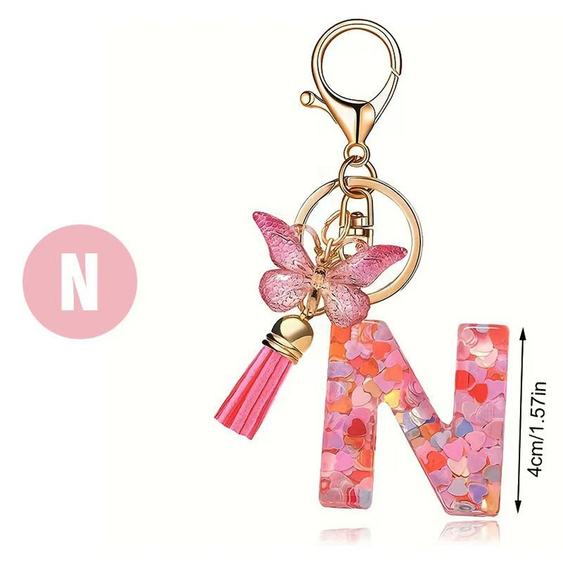 Wholesale Trendy Cute 26 Piece Alphabet Initial Keychain Set With Tassel Butterfly Pendant Bag Charm Gift