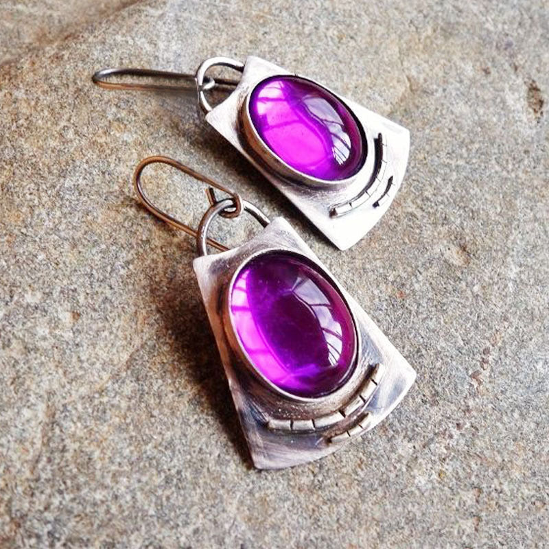Wholesale Ancient Silver Inlaid Purple Stone Earrings