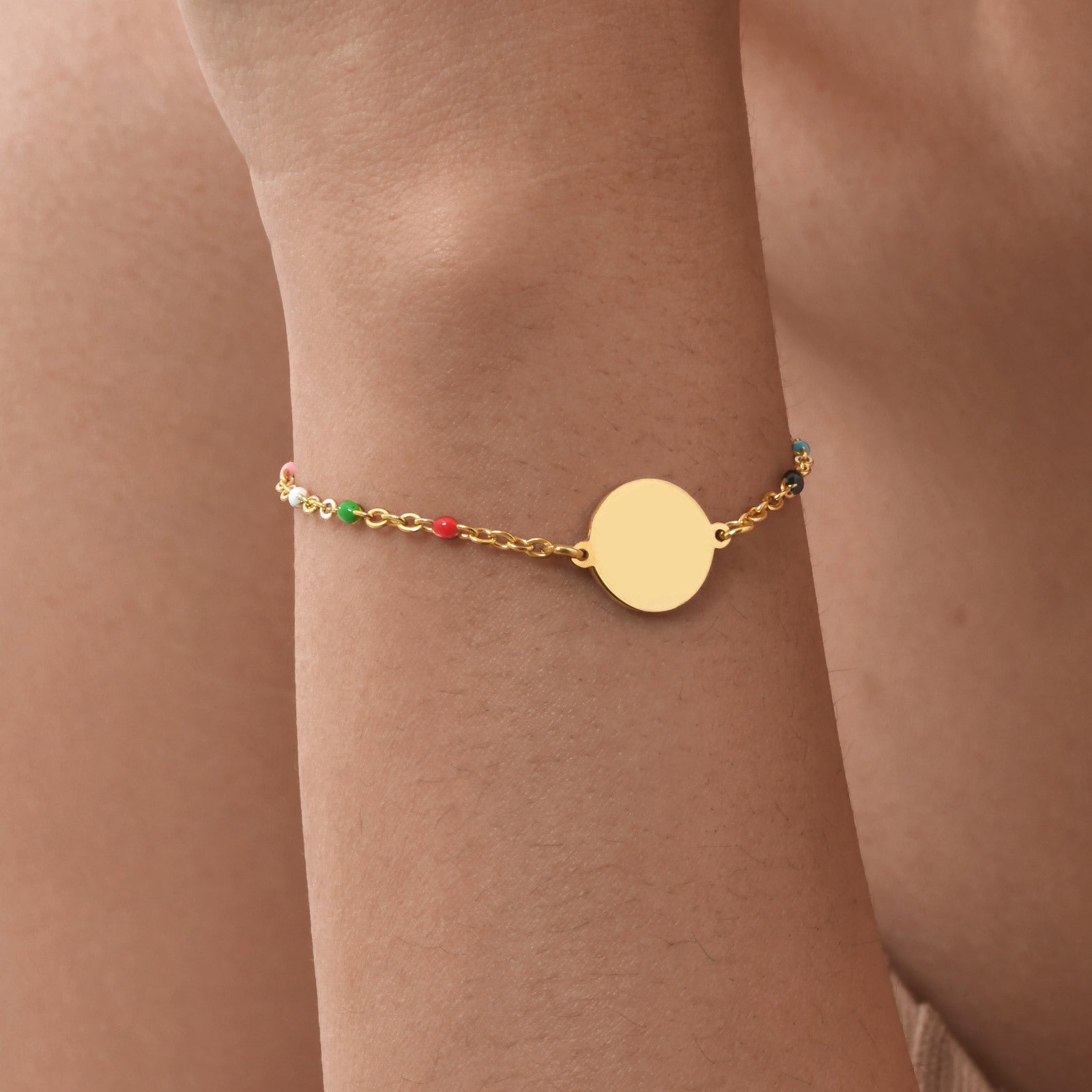 Wholesale Trendy Stainless Steel Colorful Bead Bracelet With Gold Tone Hollow Medal For Women Fashion Jewelry Accessory