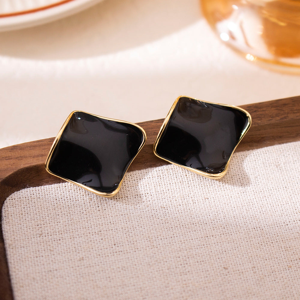 Wholesale Silver Needle Retro Oil Drop Square Irregular Earrings
