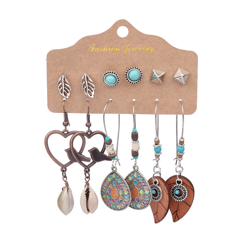 Wholesale Vintage Turquoise Lantern Flower Earrings 6-Piece Set,  Alloy Electroplated Jewelry for Everyday Wear Gift