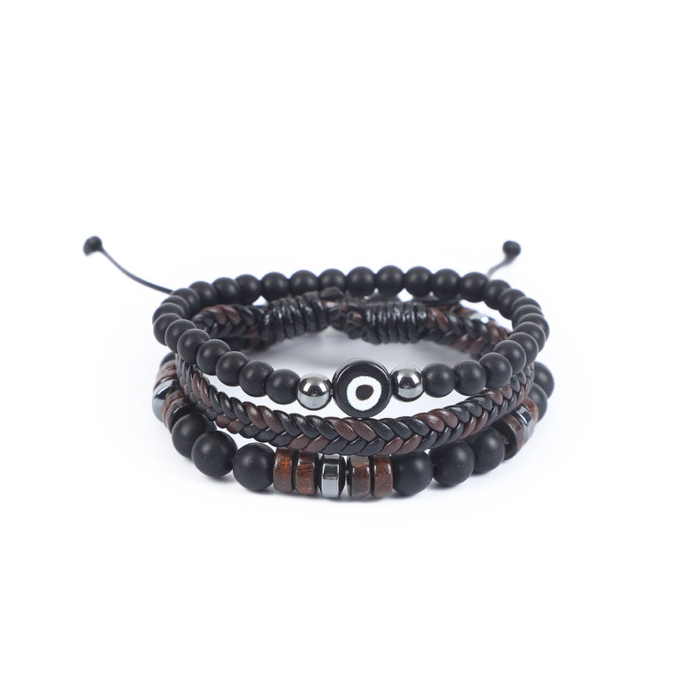 Wholesale Leather Braided Beaded Bracelet Set Unisex Multi-Layer Handmade Jewelry Accessory