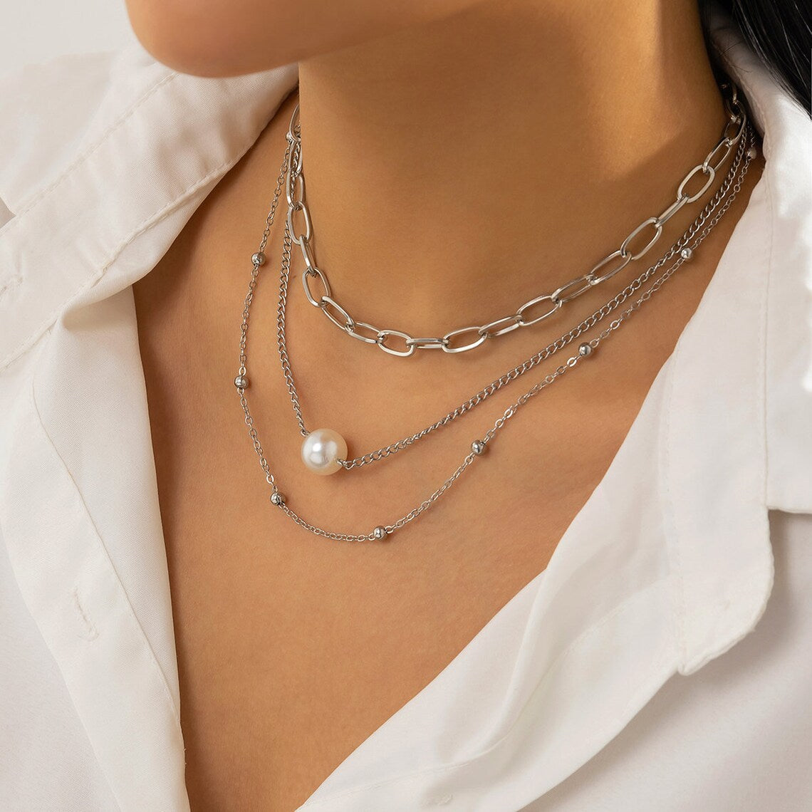 Wholesale e Multi-layer Pearl Necklace  Bead Chain
