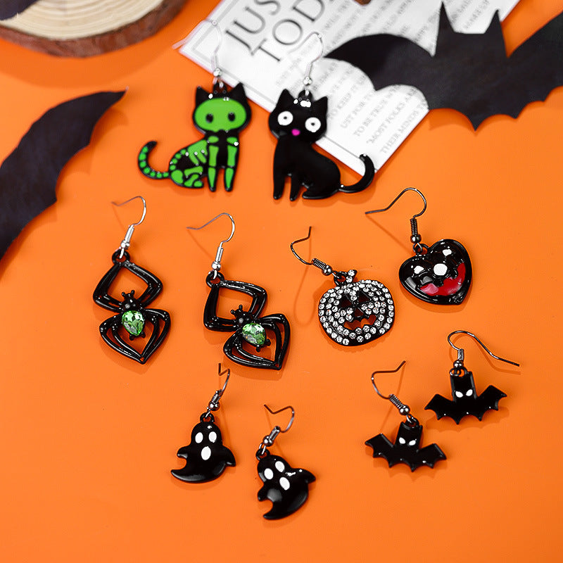 Wholesale Halloween Party Dark Ghost Bat Spider Skull Earrings ACC-ES-RongR001