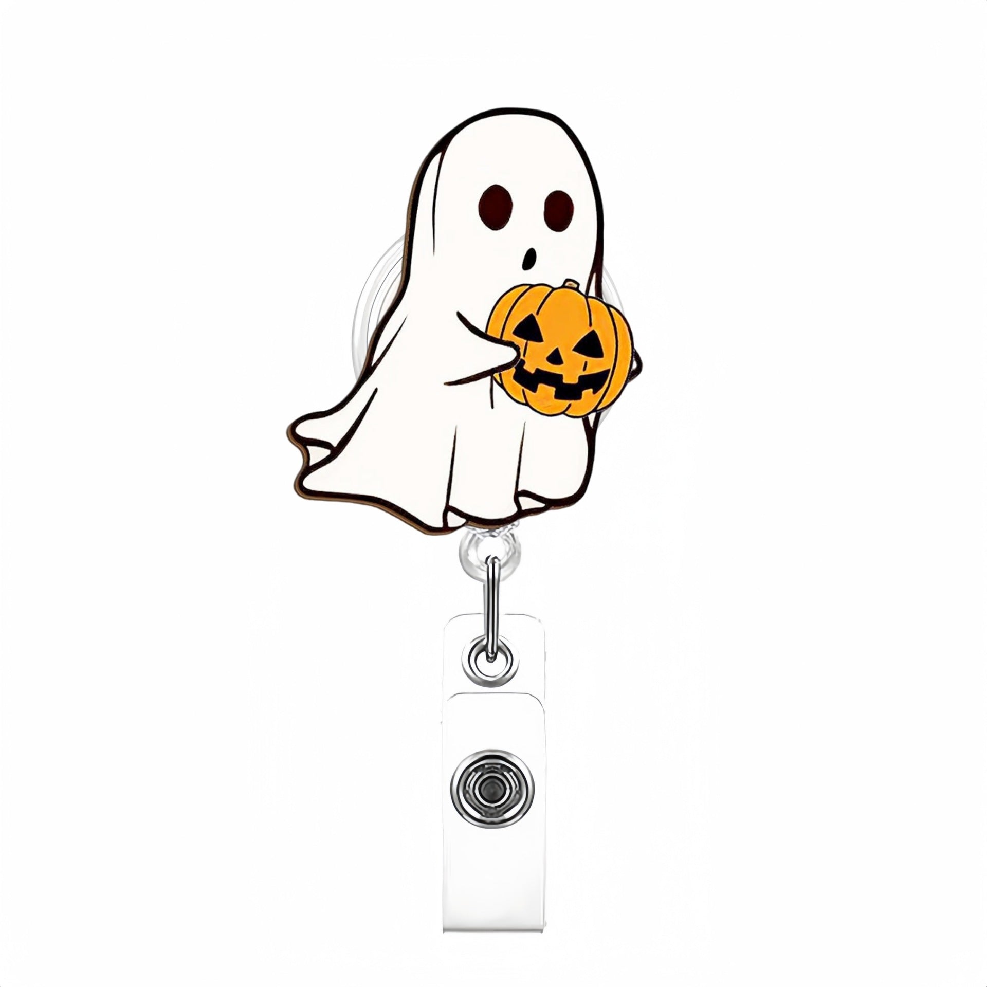 Wholesale Cute White Ghost Retractable Badge Reel with B. O. O.  Design,  Acrylic ID Holder for Nurse Doctor,  Gift