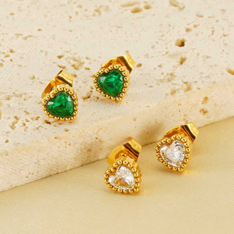 Wholesale  stainless steel new inlaid zircon love small earrings