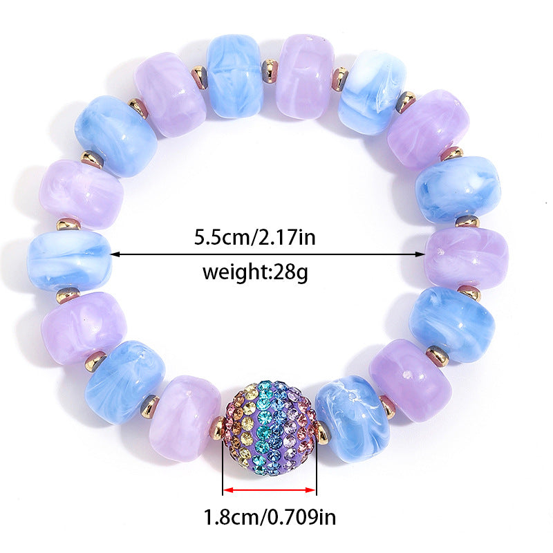 Wholesale Bohemian Acrylic Round Bead Rhinestone Stretch Bracelet Colorful Adjustable Beach Party Gift