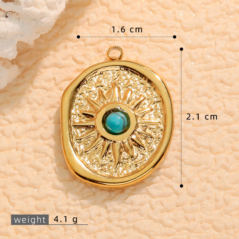 Wholesale Stainless steel vintage pendant inlaid with turquoise charms