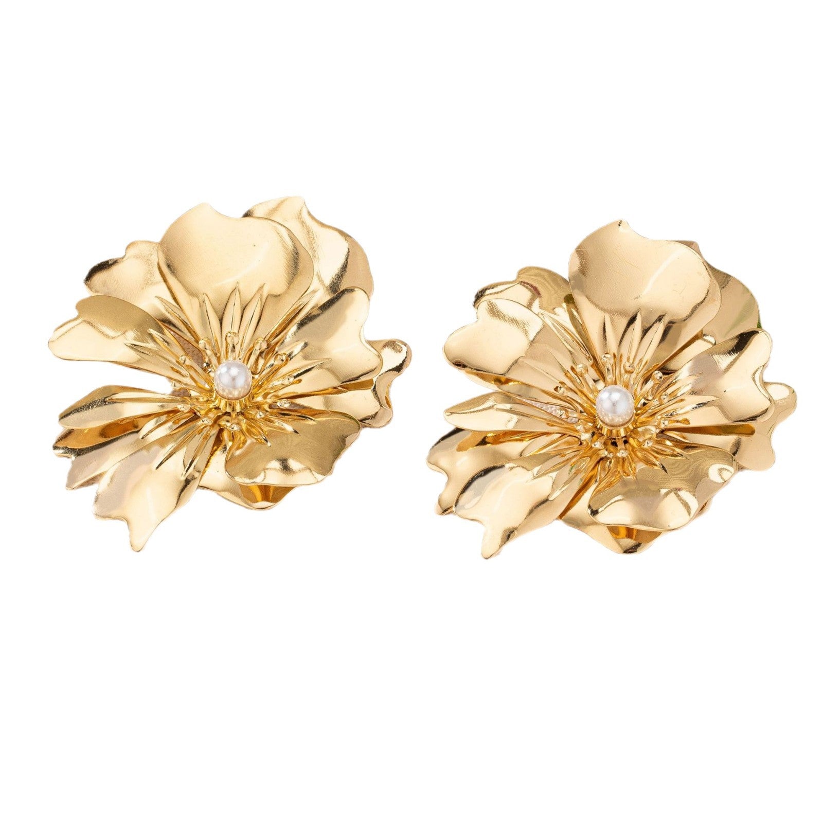 Wholesale Personality Simple Elegant Flower with Pearl Large Flower Earrings