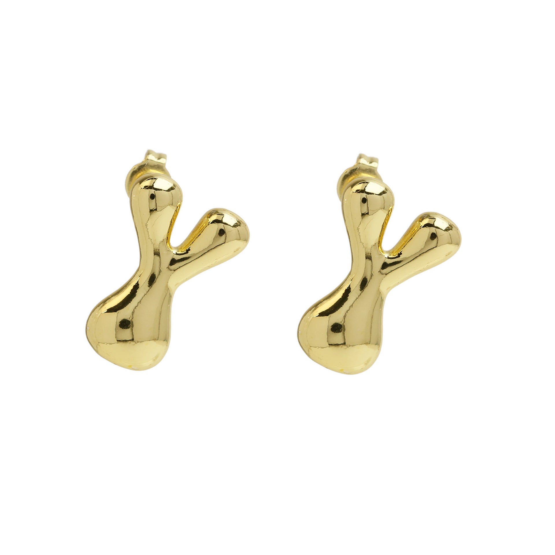 Wholesale  copper plated 18k real gold chubby bubble balloon 26 English letter earrings