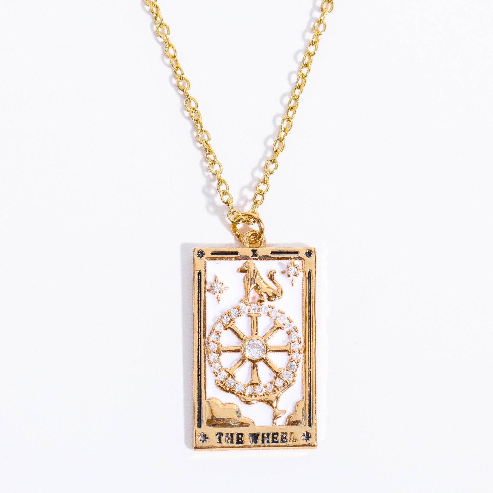 Wholesale Gold-plated Tarot Card TAROT Necklace with Diamond and Oil Square Cards ACC-NE-Jipei009