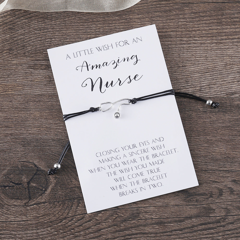 Wholesale Nurses Day Stethoscope Hand-woven Blessing Card Bracelet Adjustable Bracelet
