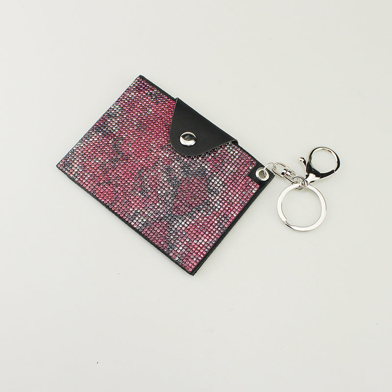 Wholesale PU small card holder rhinestone keychain