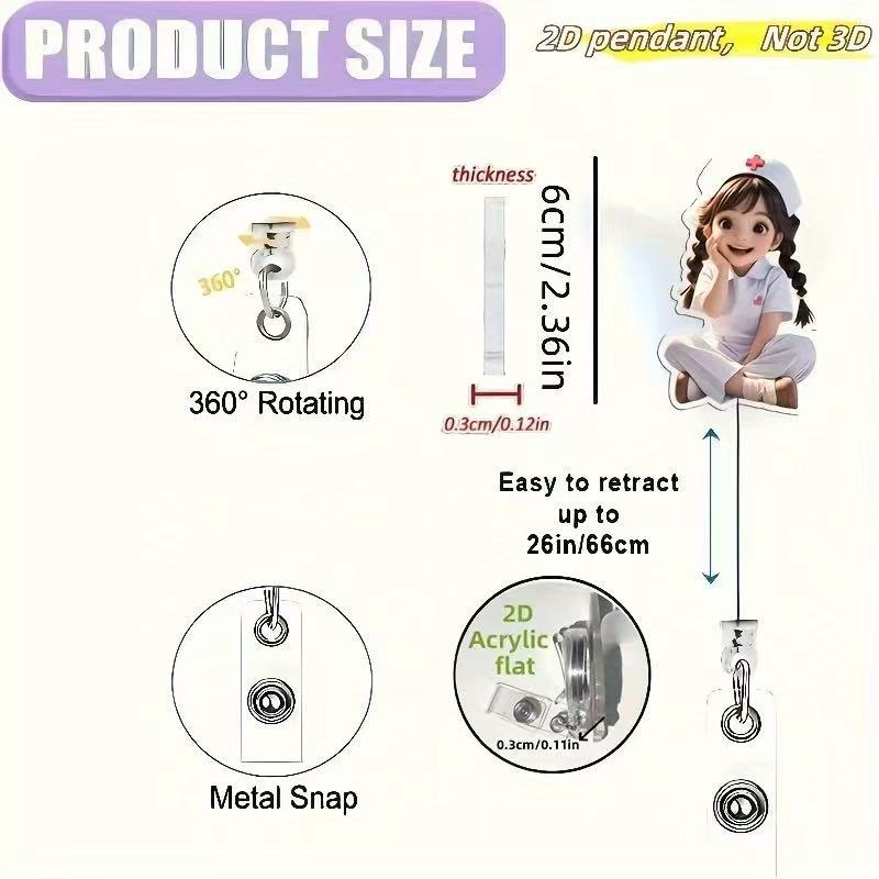 Wholesale Decorative Acrylic Badge Reel with  Heart Demon Design,  Retractable ID Holder for Resale