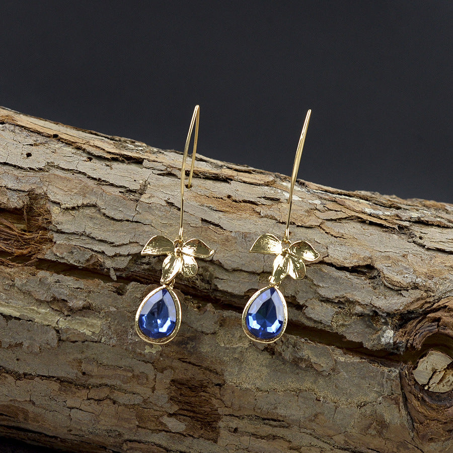 Wholesale Retro Orchid Drop Earrings Sapphire Blue Faux Pearl Zinc Alloy Boutique Jewelry Accessory